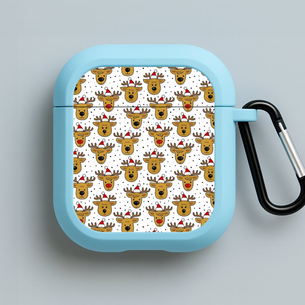 Reindeers In Santa Hats Pattern Blue AirPods Case