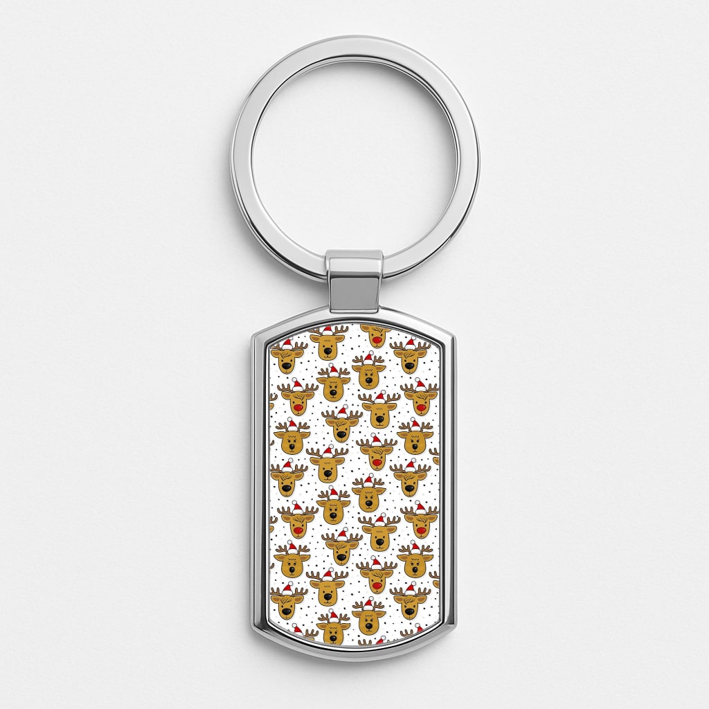 Reindeers In Santa Hats Pattern Luxury Keyring