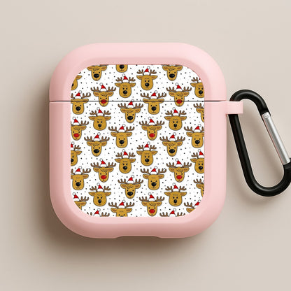 Reindeers In Santa Hats Pattern Pink AirPods Case