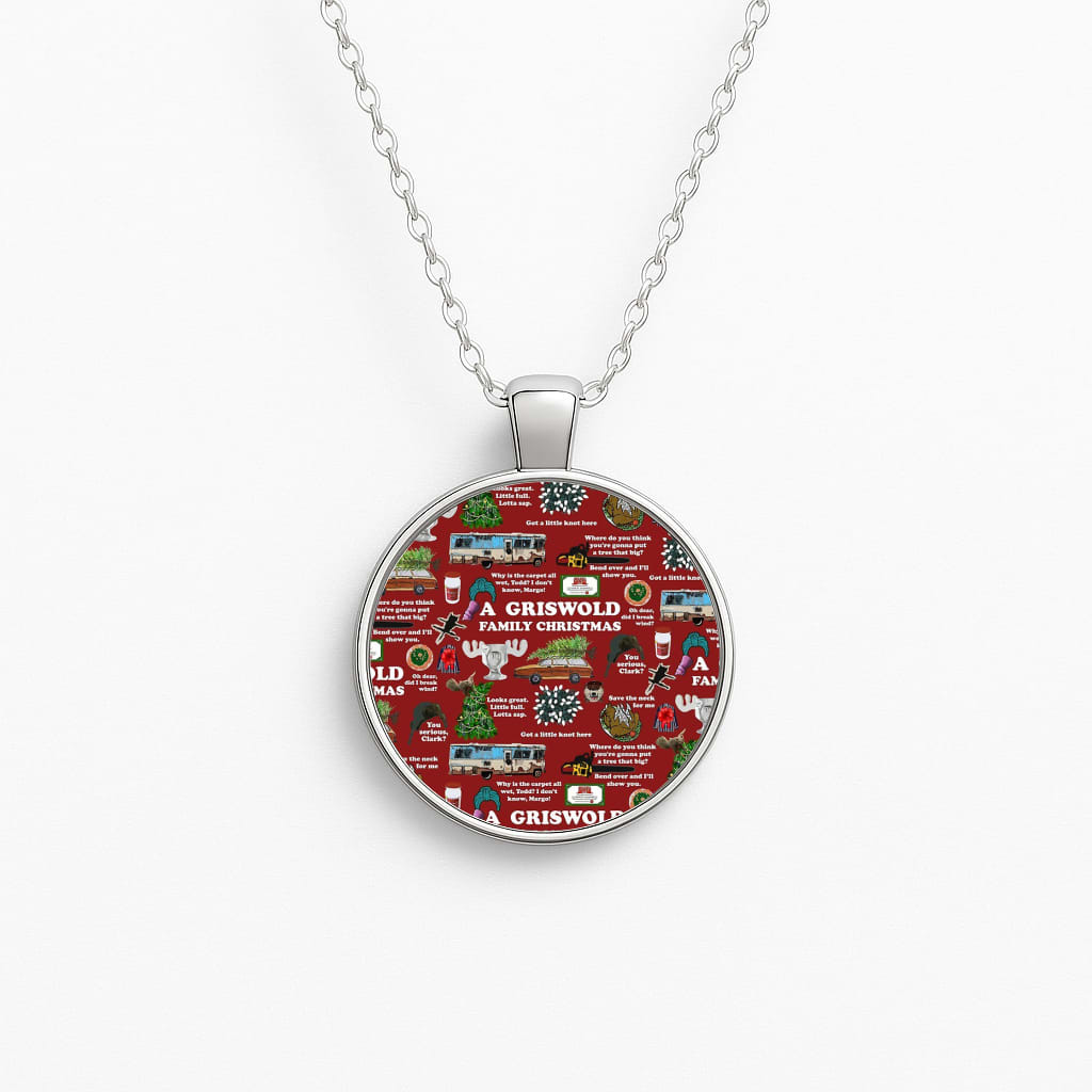 Christmas Holiday Collage Circle Necklace