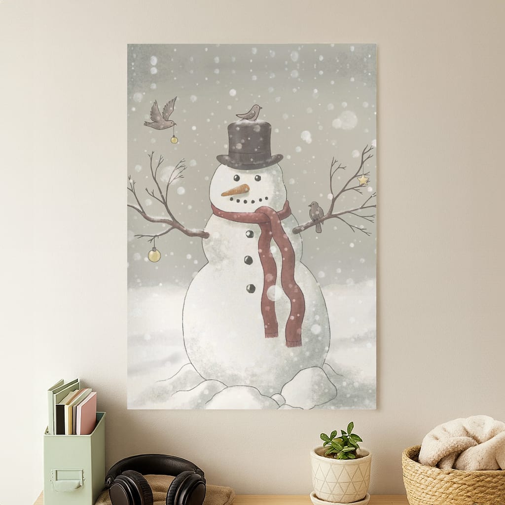 Christmas Snowman Drawing Poster