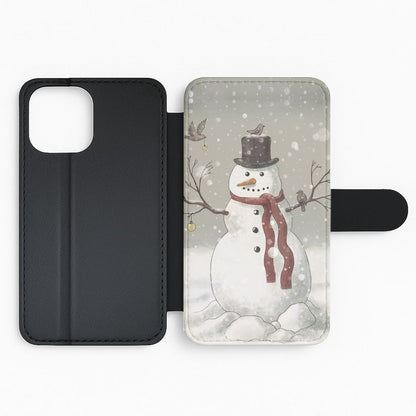 Christmas Snowman Drawing Flip Wallet Phone Case
