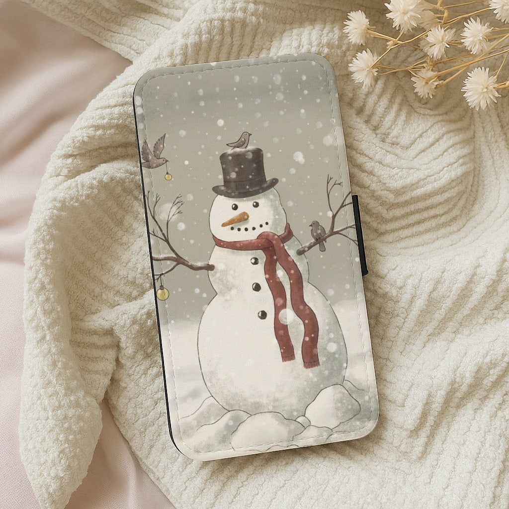 Christmas Snowman Drawing Flip Wallet Phone Case