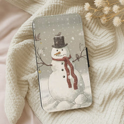 Christmas Snowman Drawing Flip Wallet Phone Case