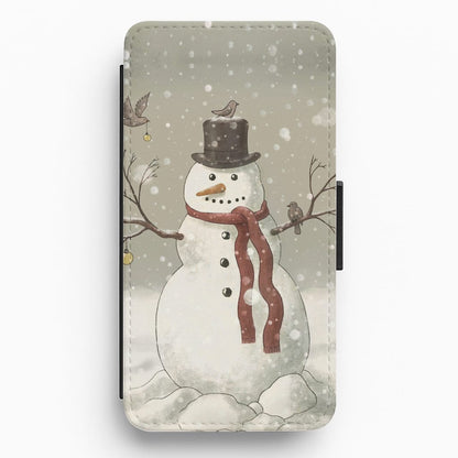 Christmas Snowman Drawing Flip Wallet Phone Case