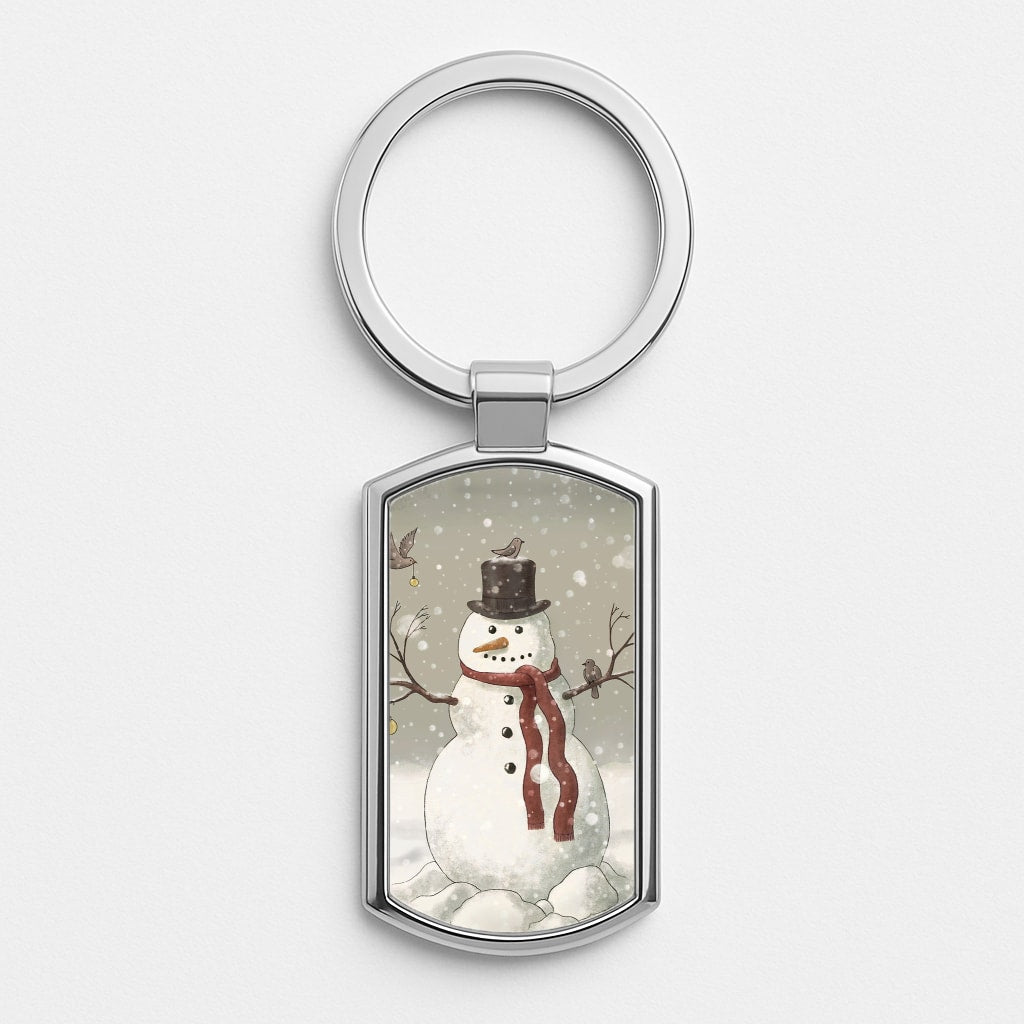 Christmas Snowman Drawing Silver Keyring