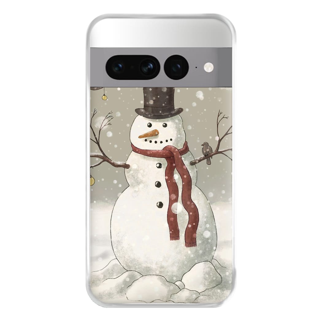 Christmas Snowman Drawing Phone Case for Google Pixel 7 Pro