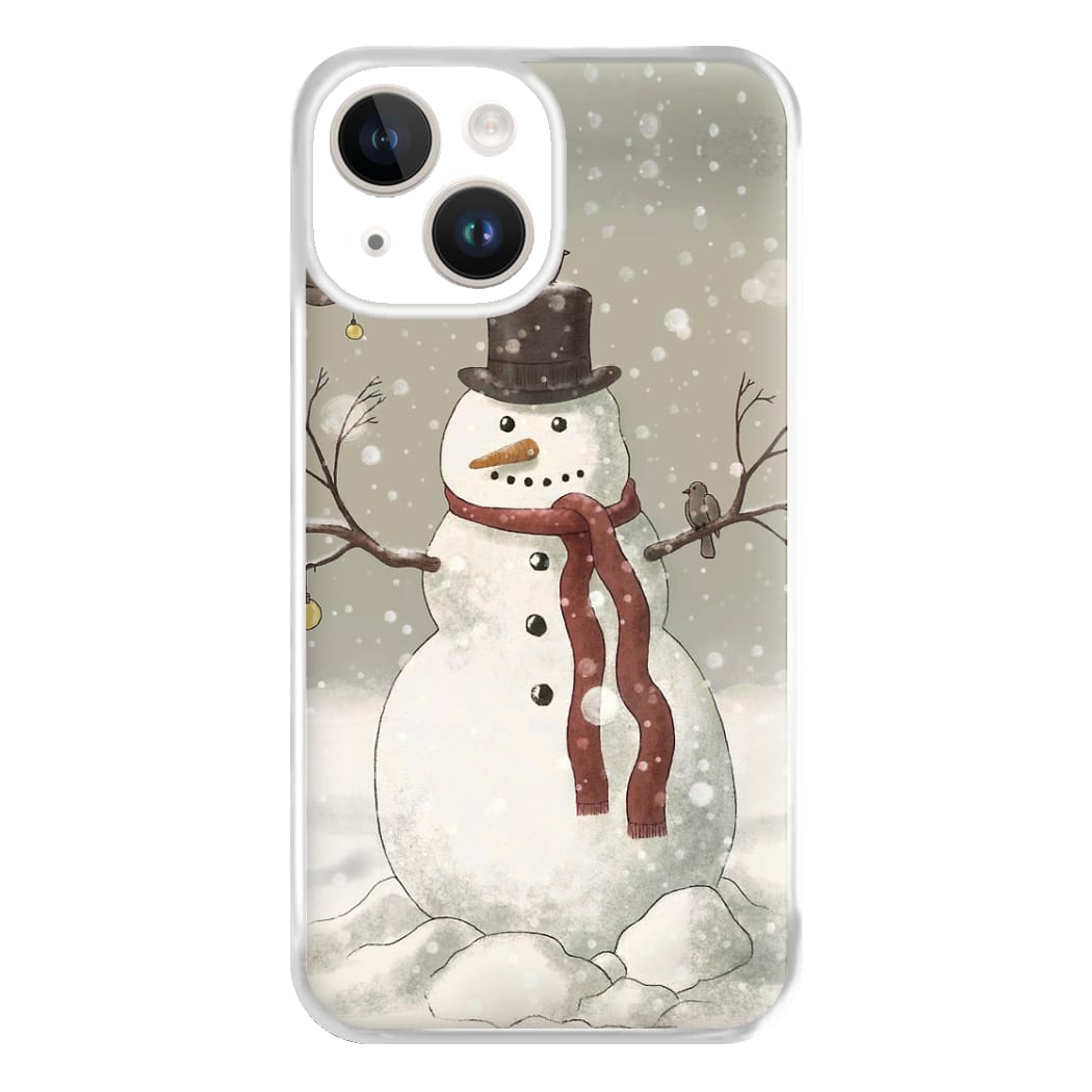 Christmas Snowman Drawing Phone Case for iPhone 14