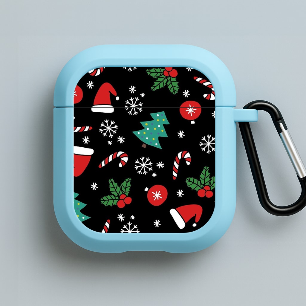 Christmas Objects Pattern Blue AirPods Case