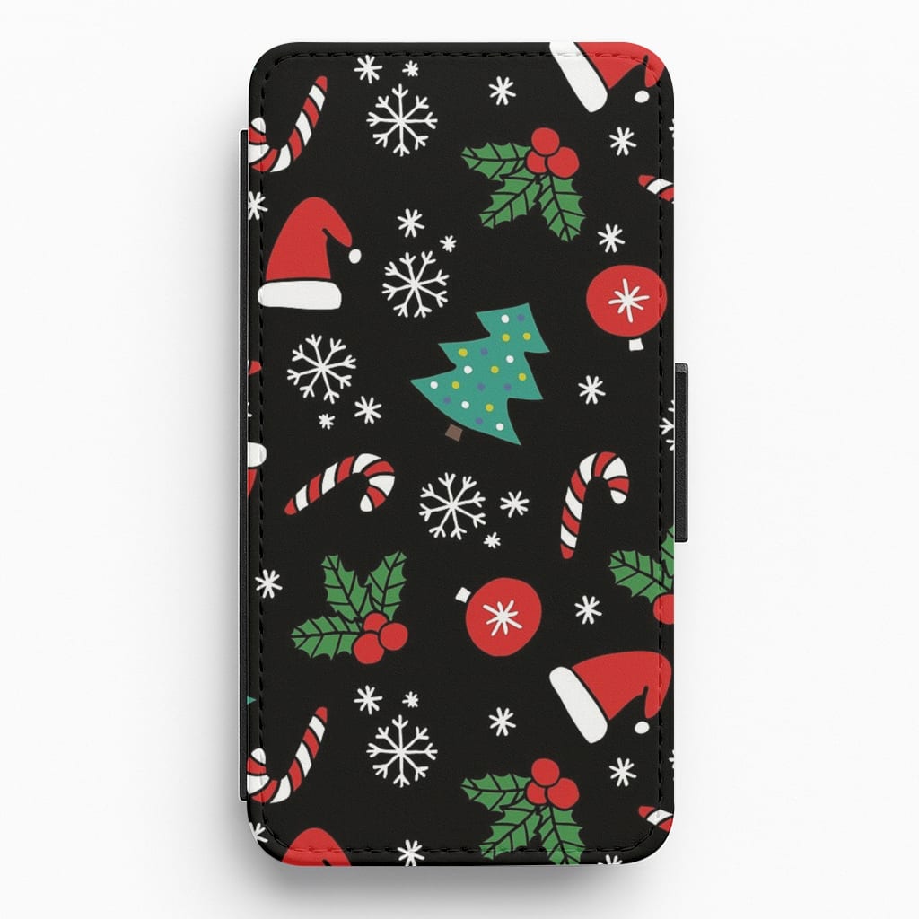 Christmas Objects Pattern Flip Wallet Phone Case