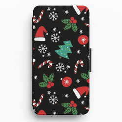 Christmas Objects Pattern Flip Wallet Phone Case