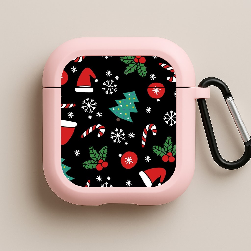 Christmas Objects Pattern Pink AirPods Case