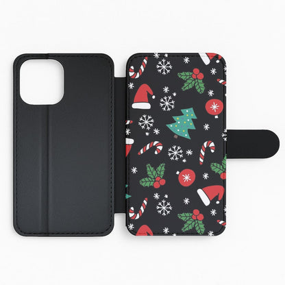 Christmas Objects Pattern Flip Wallet Phone Case