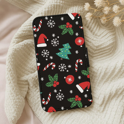 Christmas Objects Pattern Flip Wallet Phone Case