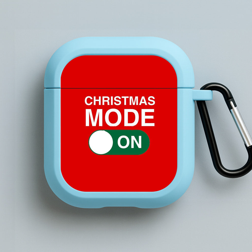 Christmas Mode On Blue AirPods Case