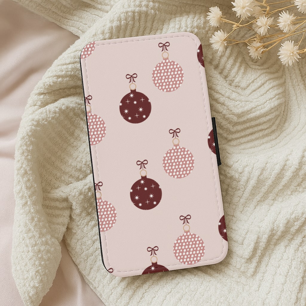 Christmas Bauble Pattern Flip / Wallet Phone Case