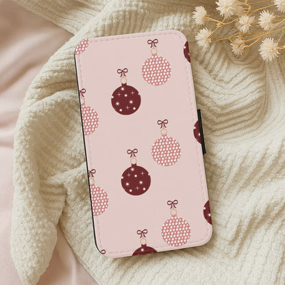 Christmas Bauble Pattern Flip / Wallet Phone Case