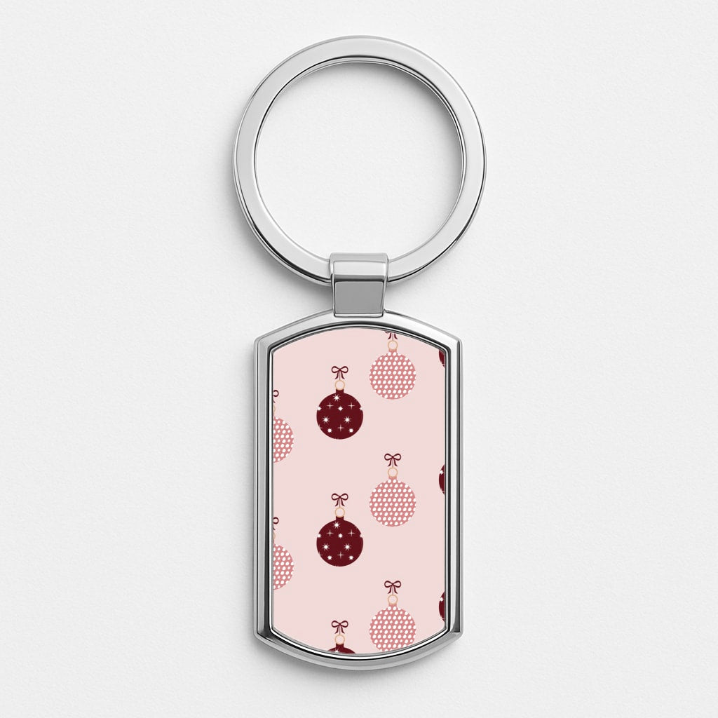 Christmas Bauble Pattern Silver Keyring