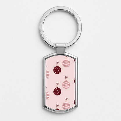Christmas Bauble Pattern Silver Keyring
