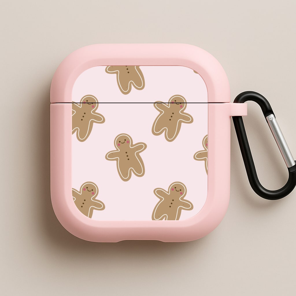 Gingerbread Men Christmas Pattern Pink AirPods Case