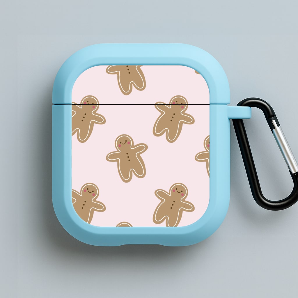 Gingerbread Men Christmas Pattern Blue AirPods Case