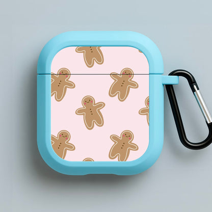 Gingerbread Men Christmas Pattern Blue AirPods Case