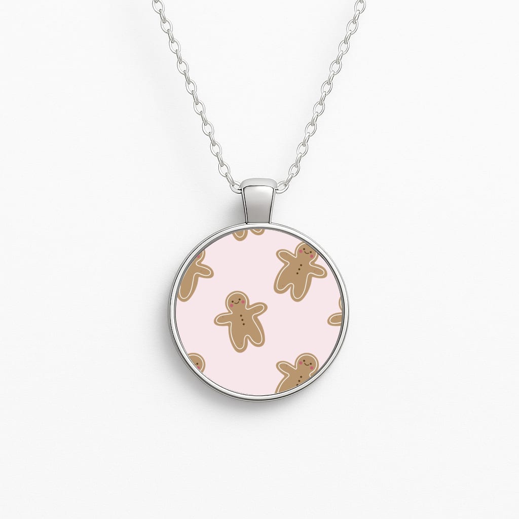 Gingerbread Men Christmas Pattern Circle Necklace