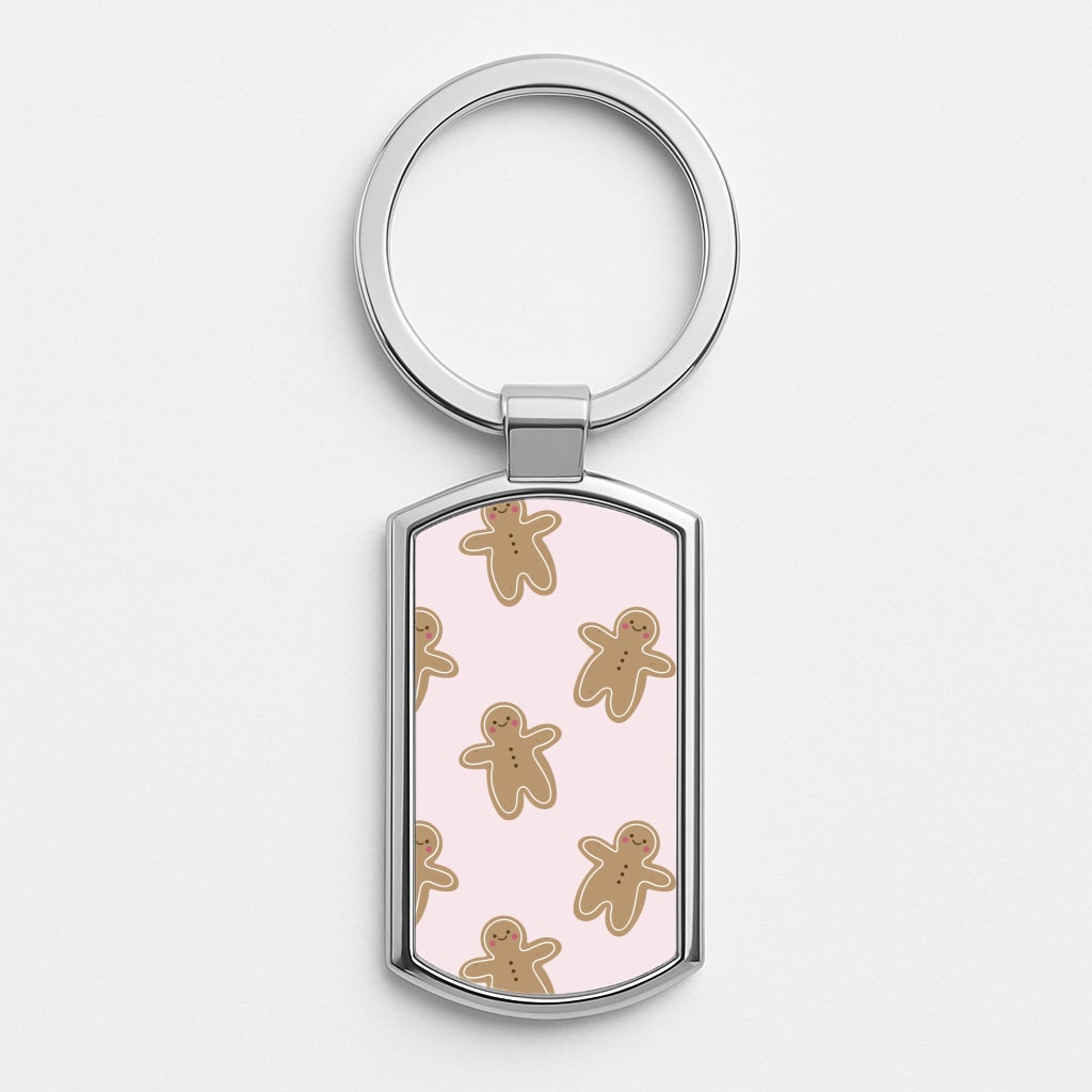 Gingerbread Men Christmas Pattern Silver Keyring
