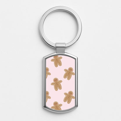Gingerbread Men Christmas Pattern Silver Keyring