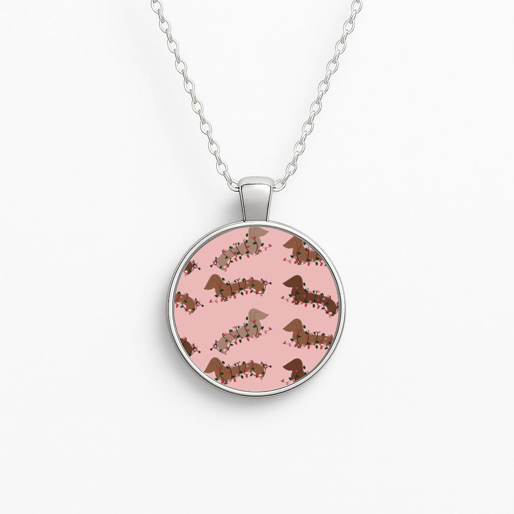 Dachshund Christmas Pattern Circle Necklace