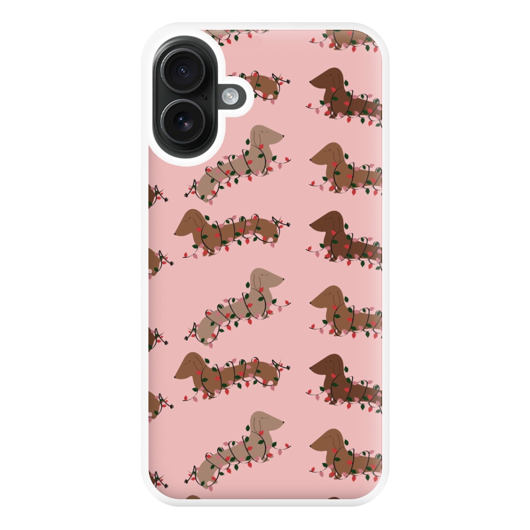 Dachshund Christmas Pattern Phone Case for iPhone 16 Plus