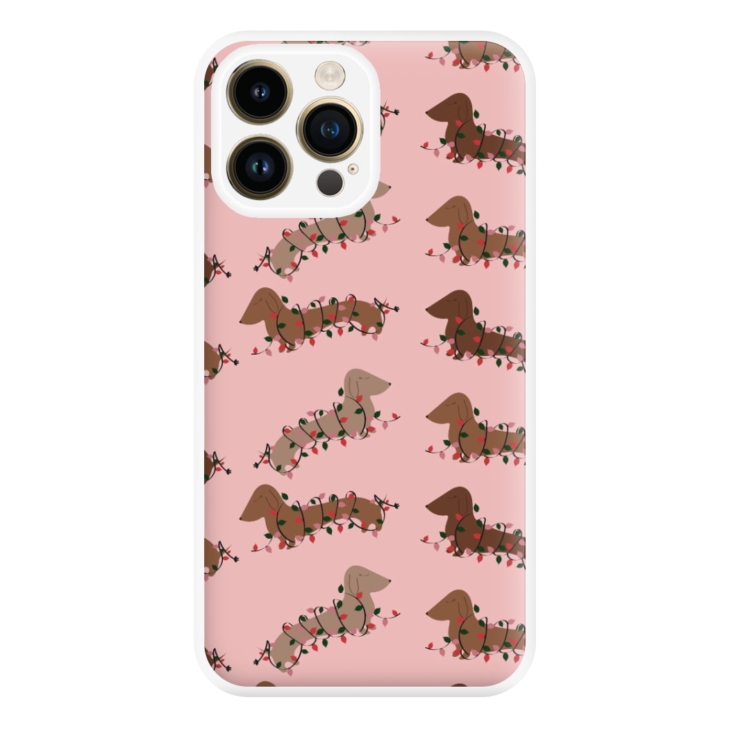 Dachshund Christmas Pattern Phone Case for iPhone 14 Pro Max