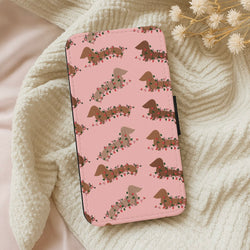 Dachshund Christmas Pattern Wallet Phone Case