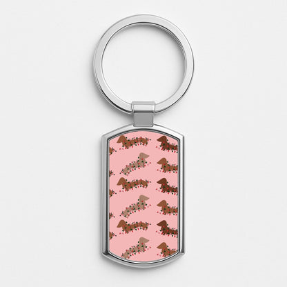 Dachshund Christmas Pattern Silver Keyring
