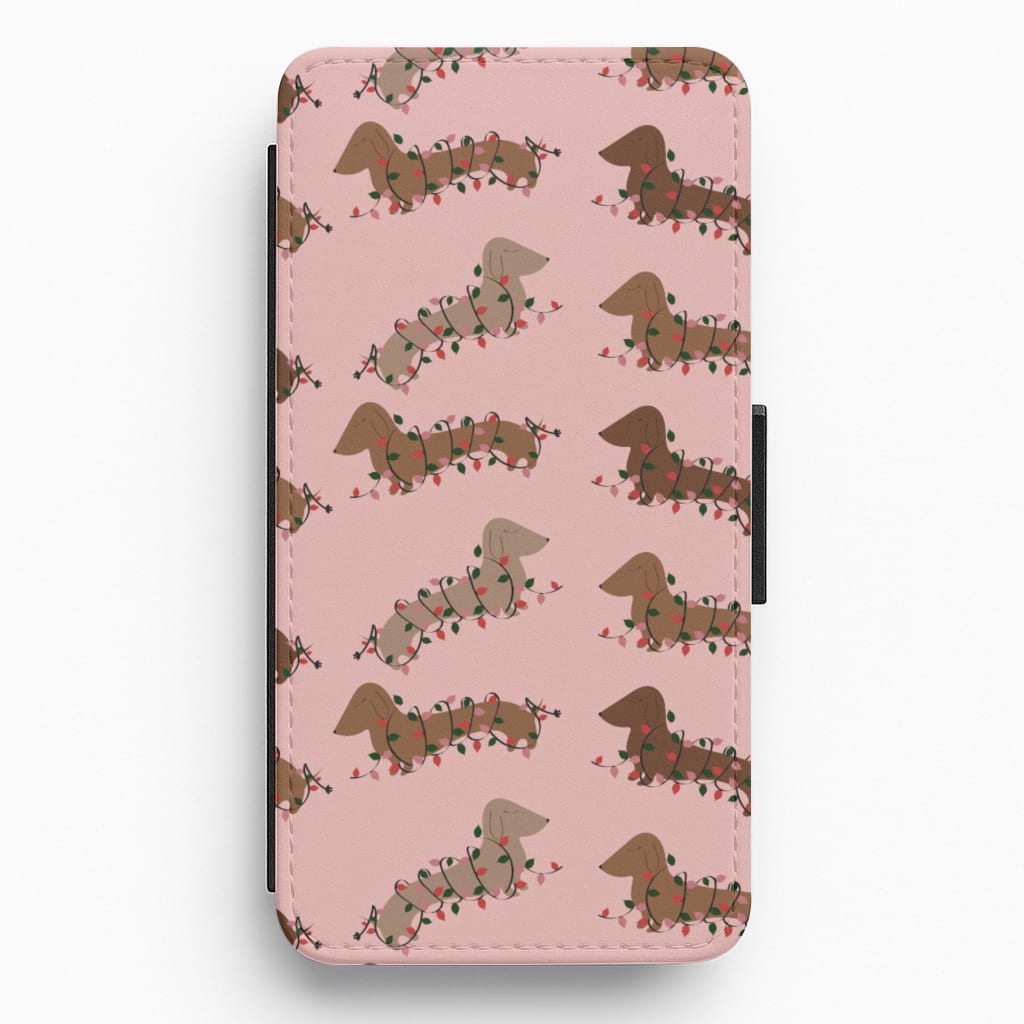 Dachshund Christmas Pattern Flip / Wallet Phone Case