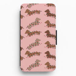 Dachshund Christmas Pattern Flip / Wallet Phone Case