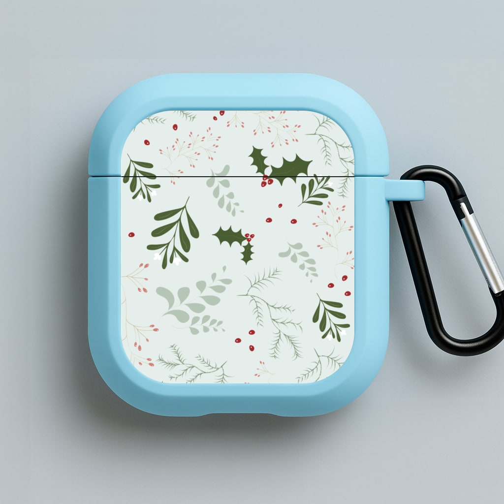 Christmas Floral Pattern Blue AirPods Case