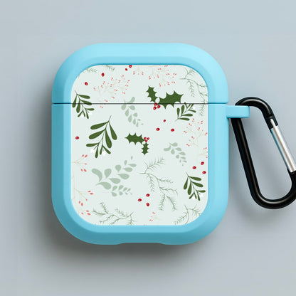 Christmas Floral Pattern Blue AirPods Case