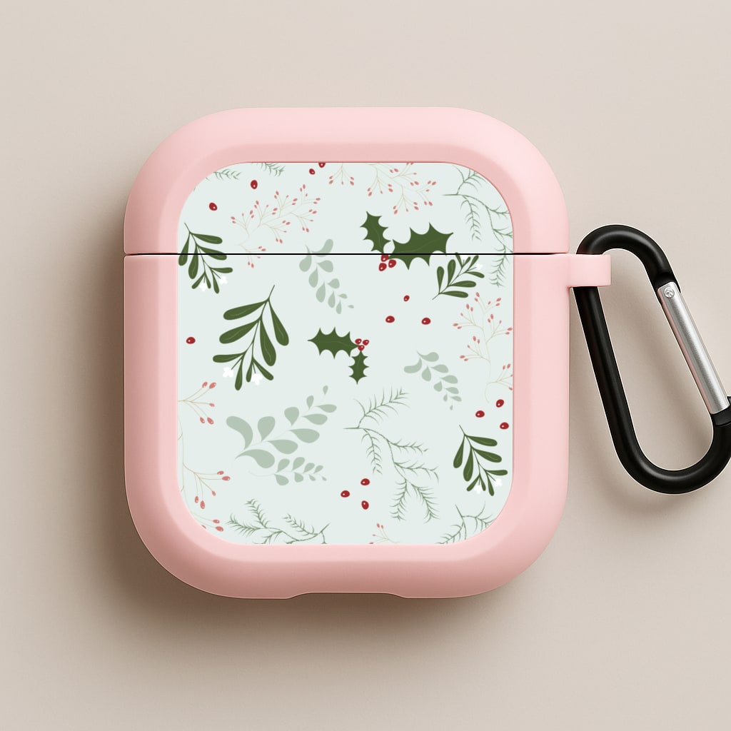 Christmas Floral Pattern Pink AirPods Case