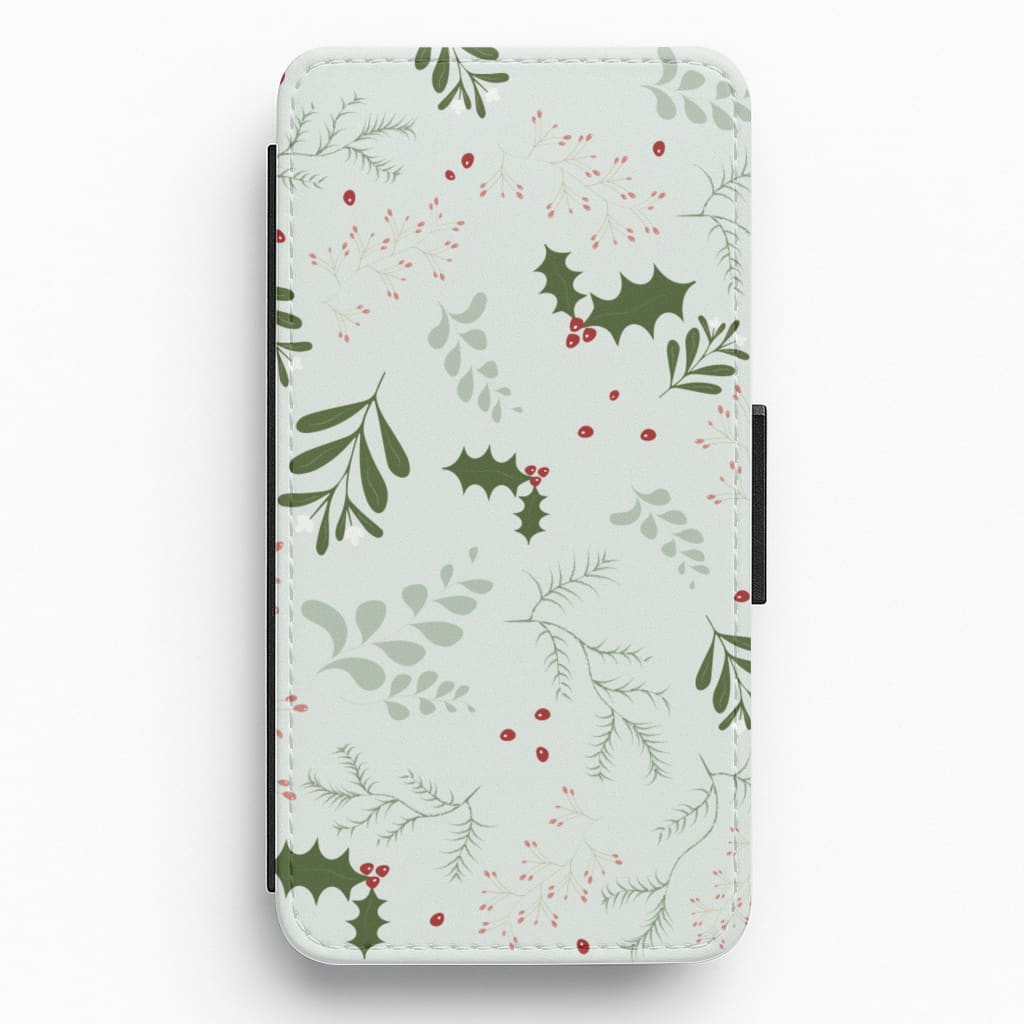Christmas Floral Pattern Flip / Wallet Phone Case