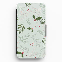 Christmas Floral Pattern Flip / Wallet Phone Case