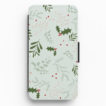 Christmas Floral Pattern Flip / Wallet Phone Case