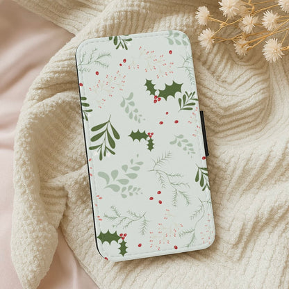 Christmas Floral Pattern Wallet Phone Case