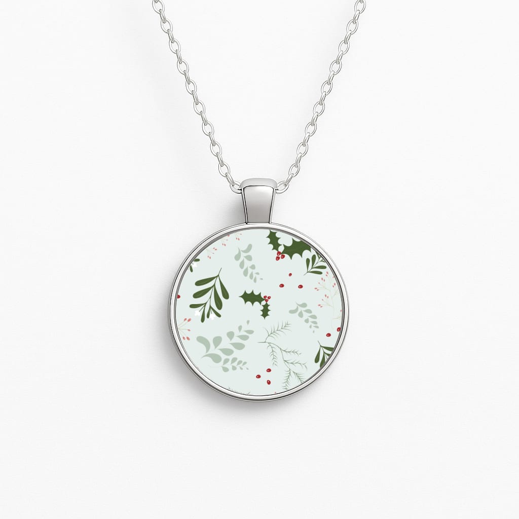 Christmas Floral Pattern Circle Necklace