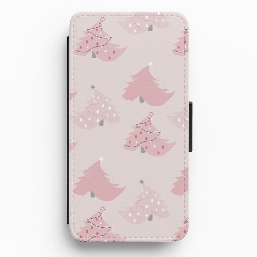 Pink Christmas Tree Pattern Flip / Wallet Phone Case