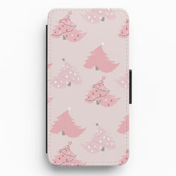Pink Christmas Tree Pattern Flip / Wallet Phone Case