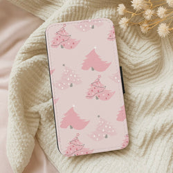 Pink Christmas Tree Pattern Wallet Phone Case