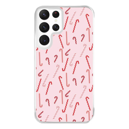 Pink Candycane Christmas Pattern Phone Case for Galaxy S22 Ultra