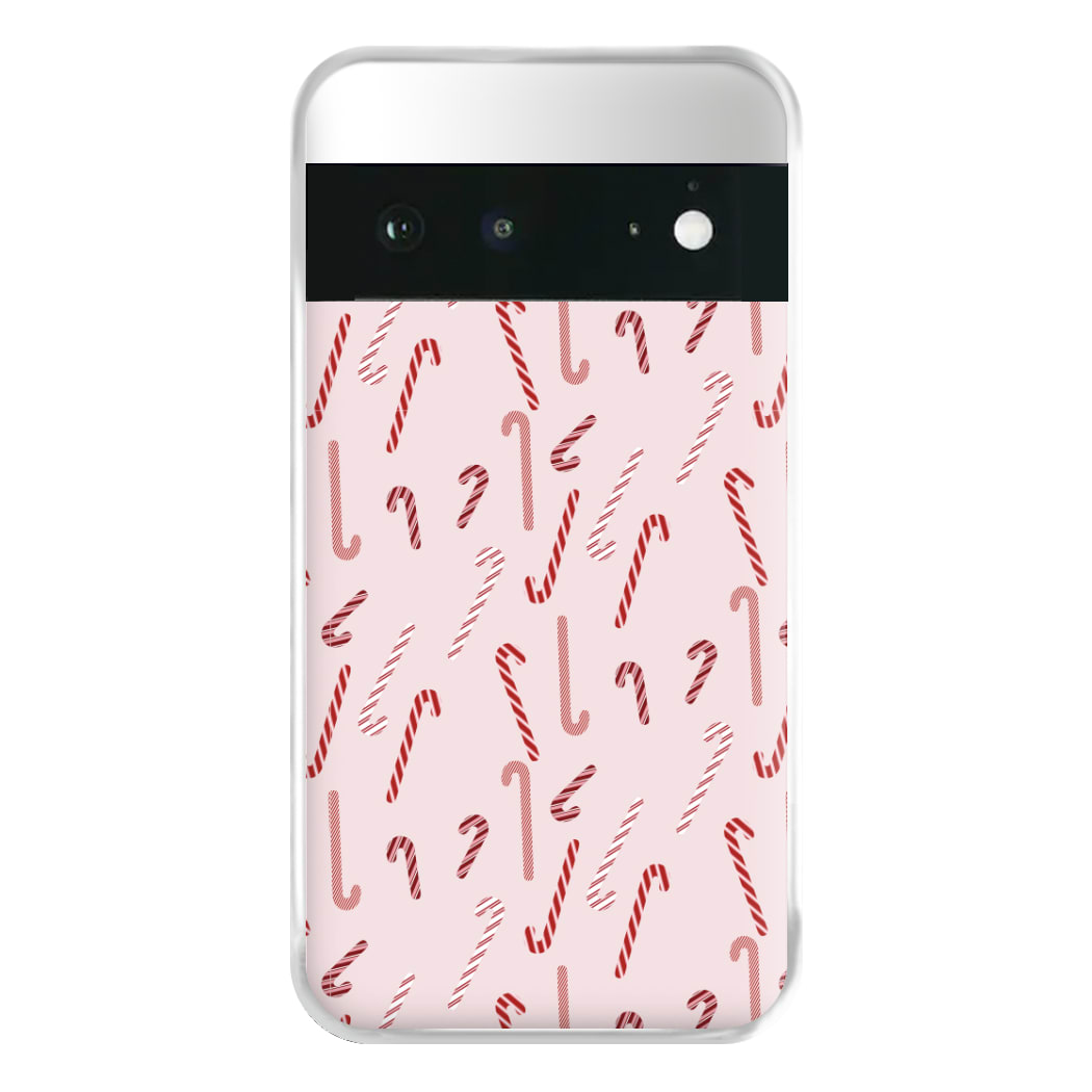 Pink Candycane Christmas Pattern Phone Case for Google Pixel 6a