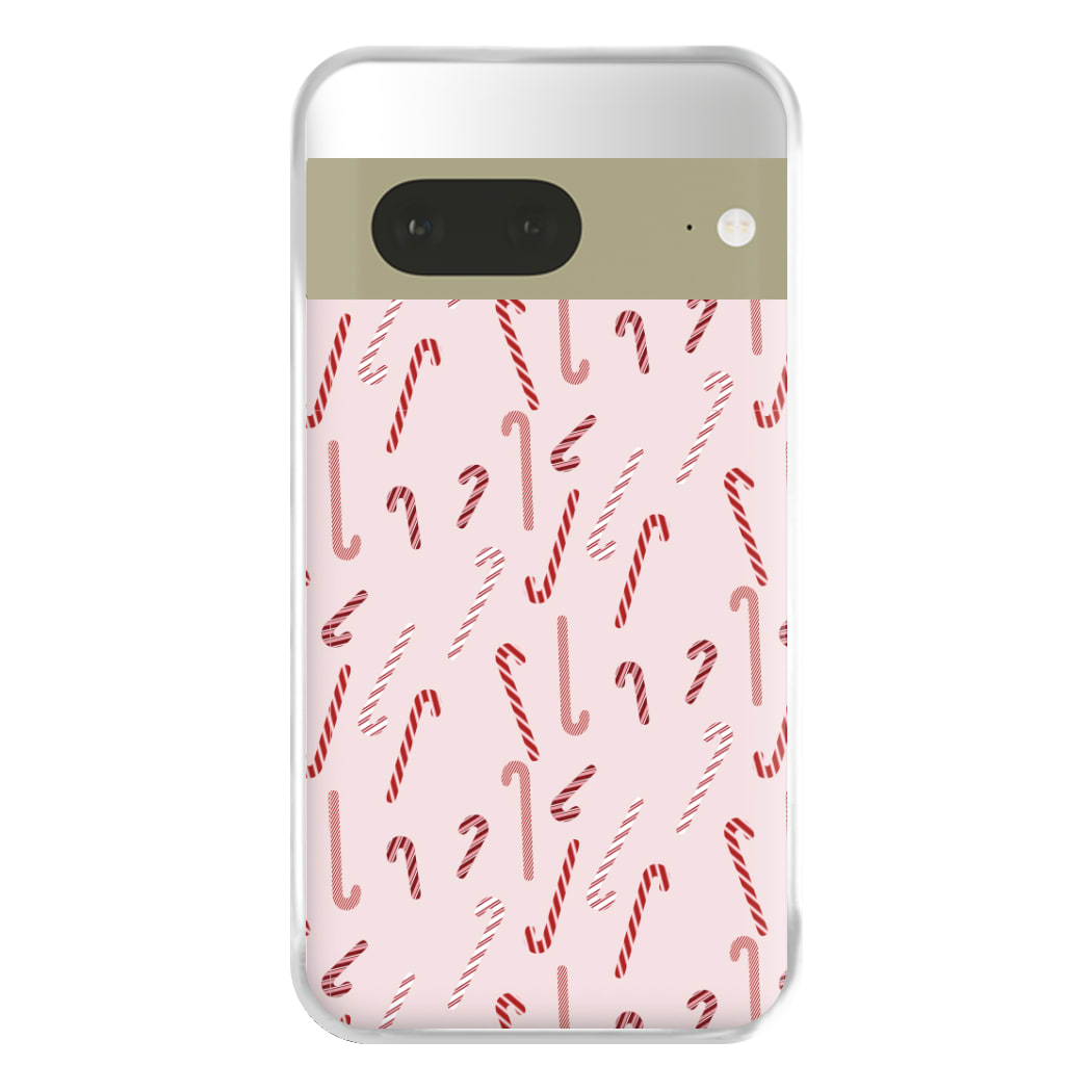 Pink Candycane Christmas Pattern Phone Case for Google Pixel 7a